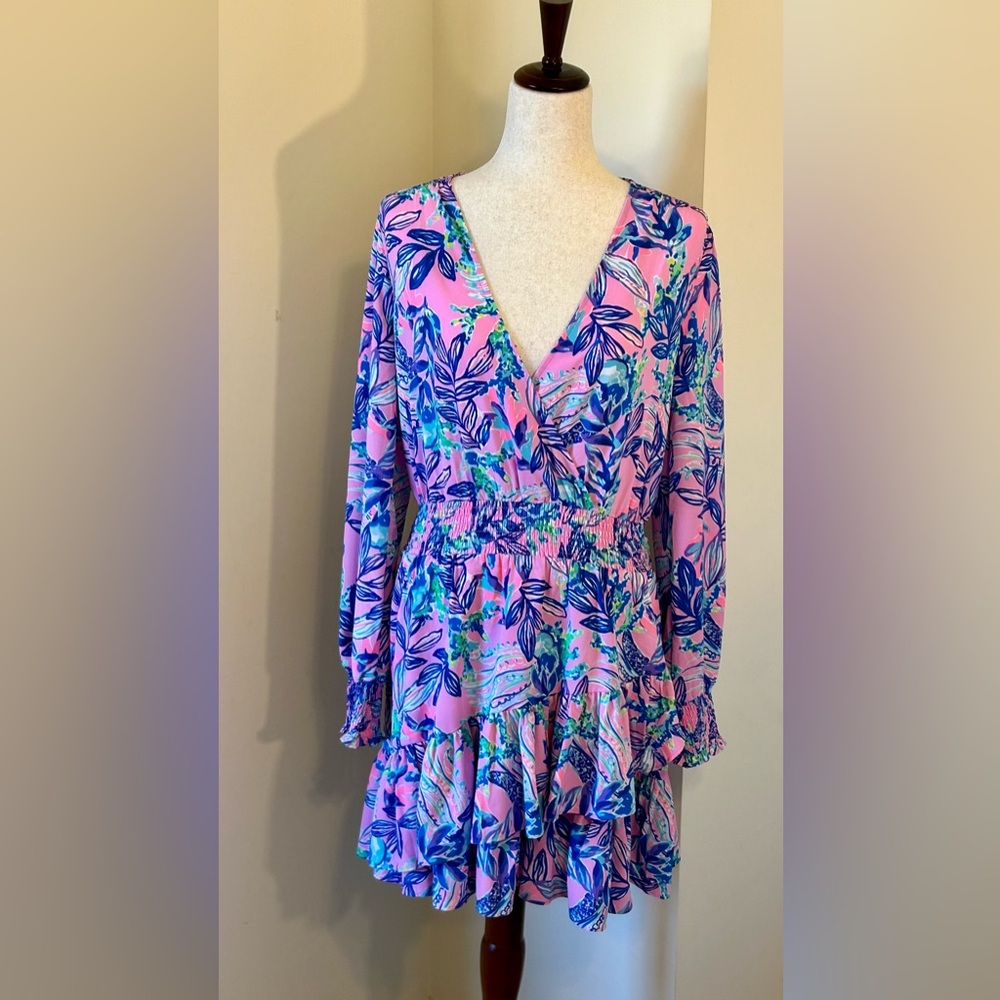 Lilly Pulitzer SZ 8 NWOT Cristiana Stretch Mini Dress in Just a Lil Jelly Pink - Picture 2 of 5